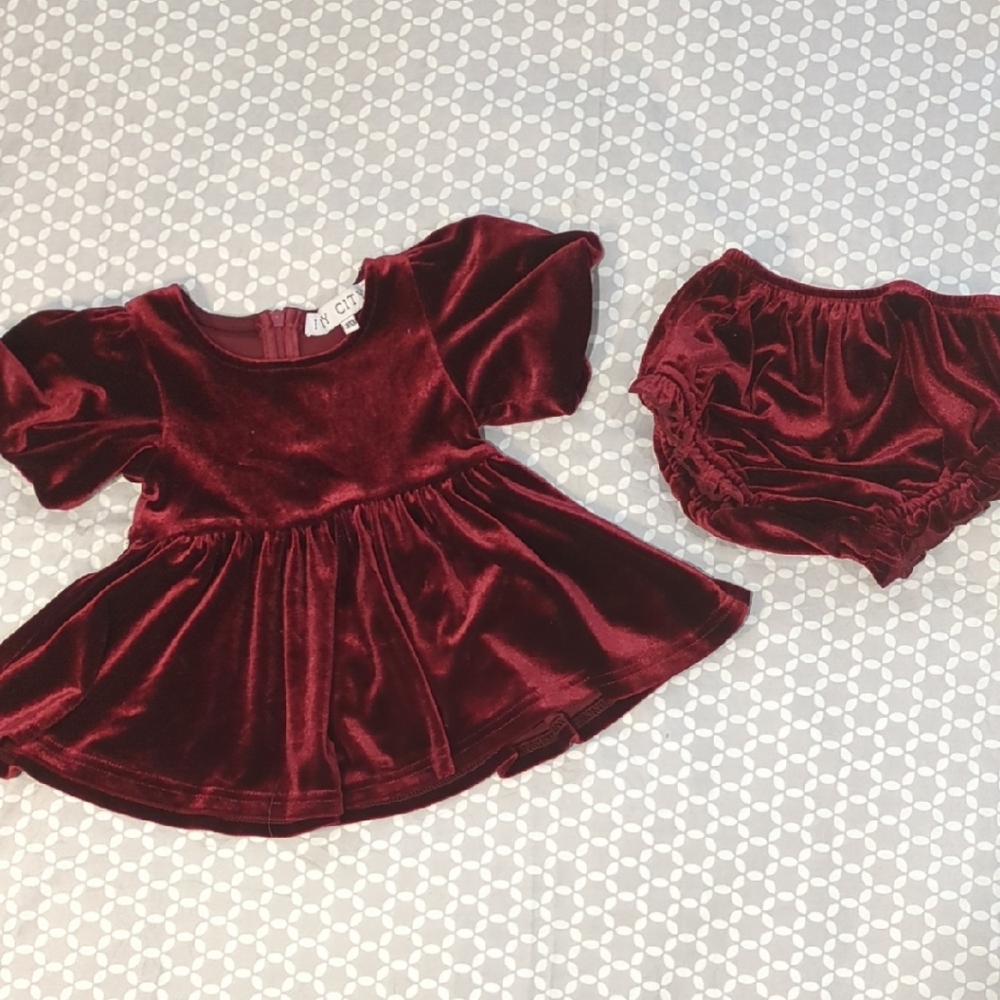 Ivy City Co Burgundy Velvet Kids Dress Set